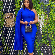 Load image into Gallery viewer, Plus Size Midi - Off Shoulder One Sided Shawl Evening Gown
