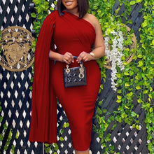 Load image into Gallery viewer, Plus Size Midi - Off Shoulder One Sided Shawl Evening Gown
